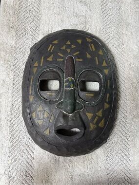 Handcrafted Tribal Decorative Mask in Black and Gold